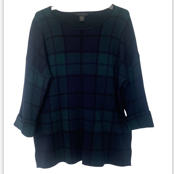 Tahari Sweaters - NWOT Tahari soft plaid pullover sweater top tunic boat neck 3/4 sleeve size 2X
